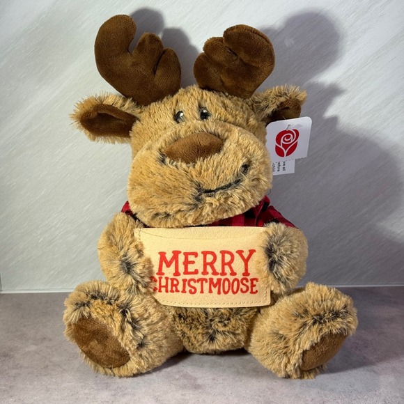 Merry Christmoose Plush Stuffed Moose American Greetings Card Holder - Picture 1 of 4